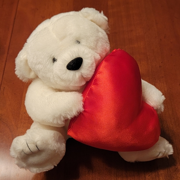 Adorable White Plush Teddy Bear Holding a BIG Red Valentine's Day Heart ♥️ - Picture 8 of 12